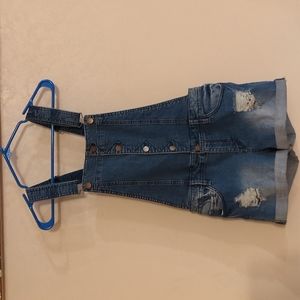 Distressed overall shorts